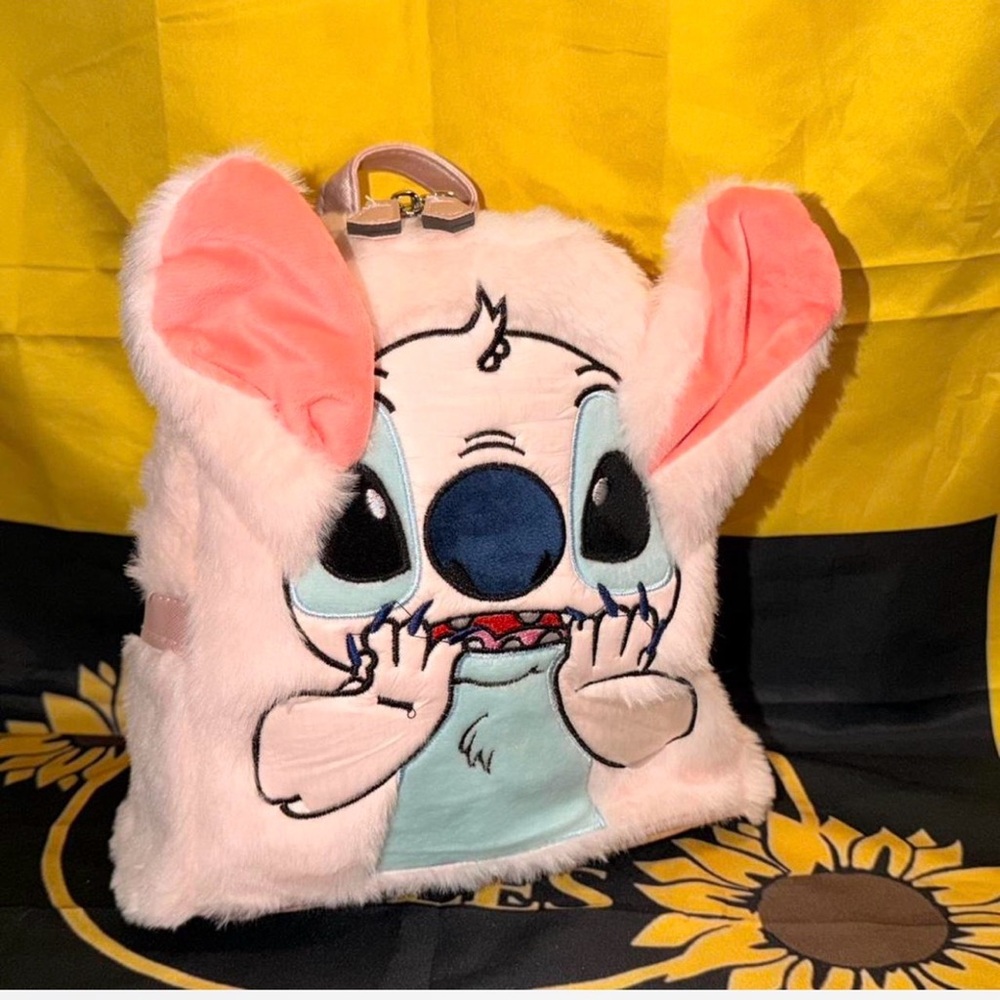 Cute Furry Character Backpack - White and Pink